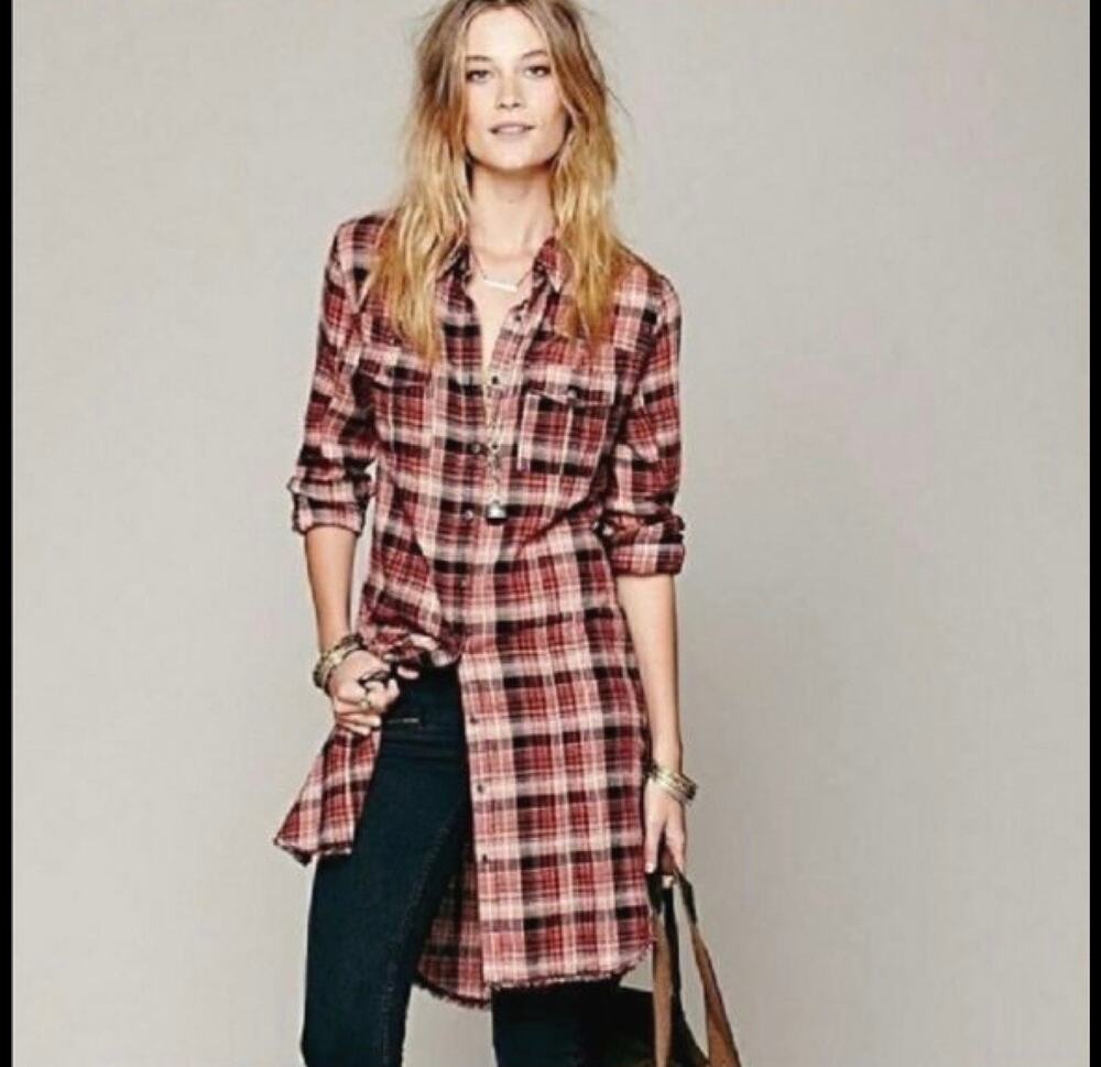 Free People Eight Days A Week Plaid Shirt Dress Size Medium